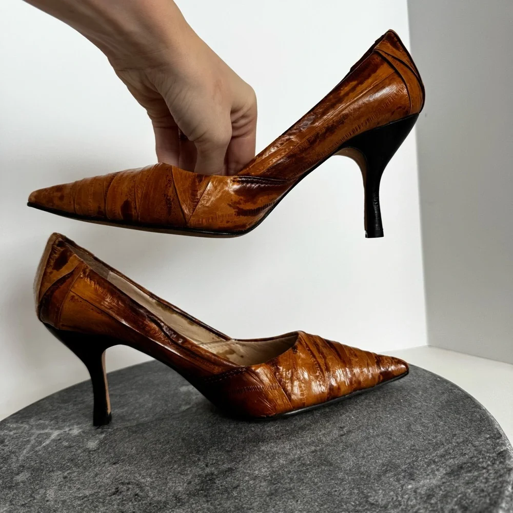 Paolo Iantorno Eel Skin Leather Heels Pointed Toe Brown 36